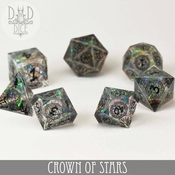 DND Dice Set - Crown of Stars - 7 Handmade Resin Dice‎ - Fantasy RPG Gaming - Picture 3 of 3